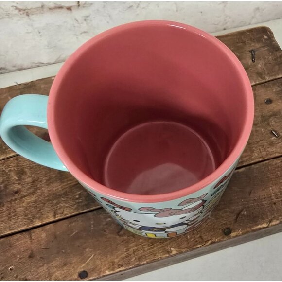 Hello Kitty Ceramic Mug Multi-Colored Bow Print Pastel Blue Pink Interior - Picture 4 of 7